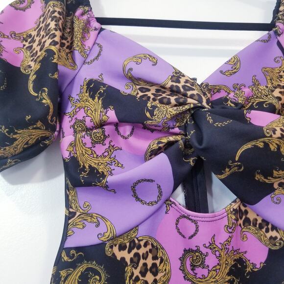 Flounce London Off Shoulder Midriff Bodycon Dress Puff Sleeves - Picture 12 of 14